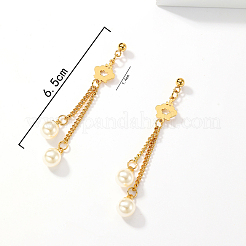 ヴィンテージ クラウン タッセル 201 ステンレススチール スタッド イヤリング  模造パールと  ゴールドカラー  65x14mm&nbsp;KD9517