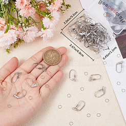 304ステンレススチールフレンチフックピアス金具50個  カン付き  花  100個の丸カン付き  DIYのイヤリング作りに  ステンレス鋼色  19.5x10mm  穴：2mm  ピン：0.7mm&nbsp;DIY-BBC0001-59