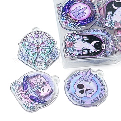 16 個 8 スタイルのハロウィンプリントアクリルパーツ  蝶/スカル/ハート/水晶玉/猫チャーム  混合模様  37.5~43x28~36x2~2.3mm  穴：2~2.3mm  2個/スタイル&nbsp;MACR-FS0001-41
