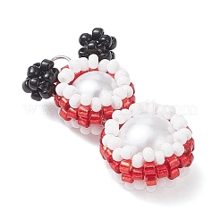 ガラスシードビーズの雪だるまペンダント  304ステンレススチールのジャンプリングとガラスパールの丸いビーズ付き  レッド  28x19x10mm  穴：2.5mm&nbsp;PALLOY-MZ00888-03