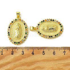 真鍮マイクロペーブカラフルな立方ジルコニアペンダント  カドミウムフリー＆ニッケルフリー＆鉛フリー  18KGP本金メッキ  huamn  オーバル  29.5x20.5x3.5mm  穴：4x3mm&nbsp;KK-H472-51B-G