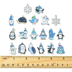 20個20スタイルの冬テーマ合金エナメルペンダント  プラチナ  シロクマとペンギンと雪だるまのチャーム  混合図形  19~26.5x11~22x1.5~1.7mm  穴：1.5~1.8mm  1個/スタイル&nbsp;ENAM-FS0001-96
