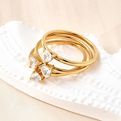 3Pcs 304 Stainless Steel Micro Pave Cubic Zirconia Ring Sets&nbsp;RJEW-S625-02G