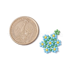 シードビーズ ビーズチャーム  花のペンダント  ターコイズ  23x18x3mm  穴：1.5mm&nbsp;PALLOY-MZ00417-04