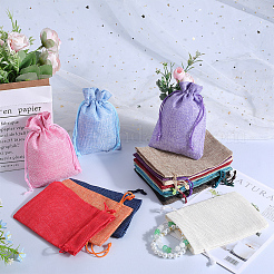 Rectangle Polyester Imitation Burlap Packing Pouches Drawstring Bags&nbsp;ABAG-BBC0001-05B