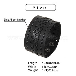牛革コードブレスレット  男性用合金スナップブレスレット  ブラック  9-1/8x1-5/8インチ（23x4cm）&nbsp;FS-WGA1EE3-01