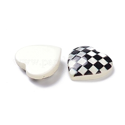 オペーク樹脂カボション  グリッド模様を持つ心  ブラック  16x16x4.5mm&nbsp;RESI-Z002-33