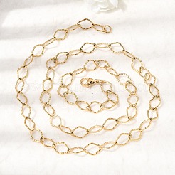 304 Stainless Steel Texture Rhombus Link Chain Necklaces&nbsp;NJEW-K305-04G