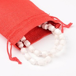 ポリエステル模造黄麻布包装袋巾着袋  レッド  13.5x9.5cm&nbsp;X-ABAG-R004-14x10cm-01