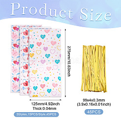 45Pcs 3 Styles Heart Print Plastic Cookies Storage Bags&nbsp;ABAG-TA0001-22