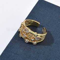 Brass Micro Pave Cubic Zirconia Cuff Open Rings&nbsp;RJEW-C158-02G