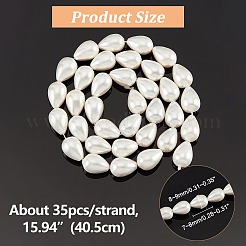 1連売り天然シェルビーズ連売り  ティアドロップ  ホワイト  11x8mm  穴：0.7mm  約35個/連  15.94''（40.5センチメートル）&nbsp;BSHE-NB0001-25