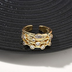 Brass Micro Pave Cubic Zirconia Cuff Open Rings&nbsp;RJEW-C158-02G
