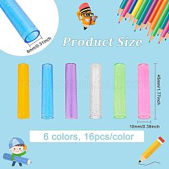 96個 6色透明プラスチック鉛筆キャップ  鉛筆保護カバー  鉛筆アクセサリー  ミックスカラー  45x10mm  穴：2.5mm  内径：8mm  16個/カラー&nbsp;AJEW-CA0003-04
