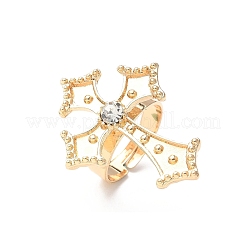 女性用調節可能な合金ラインストーン指輪  クロス  ライトゴールド  クロス：80.5x18.5mm  内径：usサイズ6 1/2（16.9mm）&nbsp;LS-RJEW-V004-06KCG
