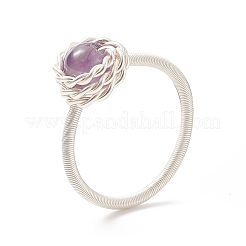 4Pcs 4 Style Natural & Synthetic Mixed Gemstone Round Finger Rings Set&nbsp;RJEW-TA00057