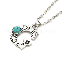Letter A~Z Antique Silver Plated Alloy with Synthetic Turquoise Pendant Necklaces&nbsp;NJEW-G080-01G