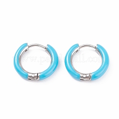 Two Tone 304 Stainless Steel Chunky Huggie Hoop Earrings with Enamel for Women&nbsp;EJEW-C043-11-07P