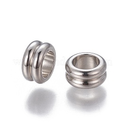 変色しにくい201ステンレススチールの溝付きヨーロピアンビーズ  大穴ビーズ  ロンデル  ステンレス鋼色  8x4mm  穴：5mm&nbsp;STAS-P239-03P