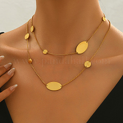 Stainless Steel Geometric Disc Oval Link Chain Long Necklaces for Women&nbsp;RA9810