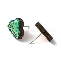 20Pcs 5 Style Saint Patrick's Day Green Wood Stud Earrings&nbsp;EJEW-FS0001-11