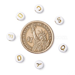 メッキアクリルビーズ  ライン入り  水平穴  混合文字  フラットラウンド  黄金メッキ  7x4mm  穴：1.8mm&nbsp;PACR-YW0001-08G