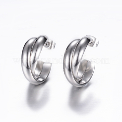 変色しにくい304ステンレススチールスタッドピアス  低刺激性のイヤリング  リング  ステンレス鋼色  27x20x7.5mm  ピン：0.8mm&nbsp;X-EJEW-P090-01P