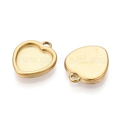 304ステンレススチールペンダントカボションセッティング  ハートチャーム  ゴールドカラー  15x12.5x2~2.5mm  穴：1.6mm  トレイのサイズ：10x9.8mm&nbsp;STAS-T075-18G