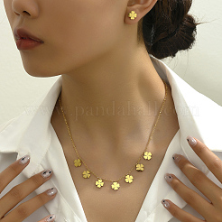 Fashionable Stainless Steel Clover Stud Earrings & Pendant Necklaces Sets for Women&nbsp;BT0030