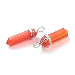 ガラスチャーム  プラチナトーンの真鍮パーツ  弾丸  レッド  39.5x12x11.5mm  穴：4.5x2.8mm&nbsp;G-M378-01P-D01