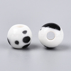 手作りの陶器ビーズ  ロンデル  ファンシーアンティーク施釉磁器  ホワイト  8.2~9x7~7.5mm  穴：2.5~3mm&nbsp;PORC-T133-11B-16