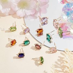 16Pcs 8 Colors Brass Glass Stud Earring Findings&nbsp;DIY-FH0004-50