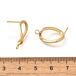 真鍮製スタンドピアス  18KGP本金メッキ  19.5x11mm  穴：2mm  ピン：1x10mm&nbsp;KK-K294-32G