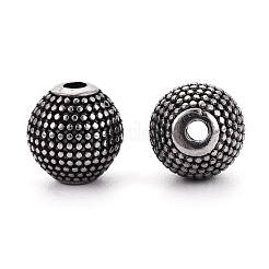 304ステンレススチールビーズ  ラウンド  アンティークシルバー  10x9.5mm  穴：2mm&nbsp;STAS-T072-116AS