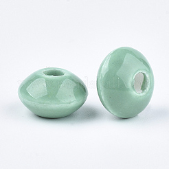 手作りの陶器ビーズ  光沢釉の磁器  ロンデル  ミディアムアクアマリン  20x11mm  穴：3mm&nbsp;X-PORC-Q173-20x11mm-21