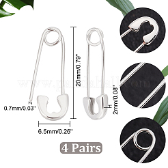 スターリングシルバーの安全ピン型ダングルフープピアス4組（男女兼用）  プラチナ  20x6.5x2mm  ピン：0.7mm&nbsp;STER-AR0001-01