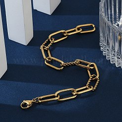 304ステンレススチールペーパークリップチェーンブレスレット  カニカン付き  テクスチャ  ゴールドカラー  7-5/8インチ（19.5cm）&nbsp;X-BJEW-F412-02G