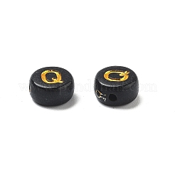 不透明なメッキアクリルビーズ  ゴールドライン入り  アルファベット付きフラットラウンド  文字Q  7x3.5mm  穴：1.2mm  約3846個/500g&nbsp;OACR-R005-03W