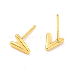 Brass Hollow Out Initial Letter Stud Earrings&nbsp;EJEW-A044-01G-V