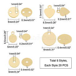 304ステンレススチールリンクコネクター＆チャーム＆スペーサービーズ  フラットラウンドとハート  ゴールドカラー  6~8x0.3mm  穴：1mm  100個/箱&nbsp;STAS-UN0016-70G