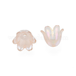 6枚花びらイミテーションゼリー アクリルビーズキャップ  ABカラーメッキ  花  小麦  11.5x10.5x8.5mm  穴：1.4mm&nbsp;X-JACR-T002-02D
