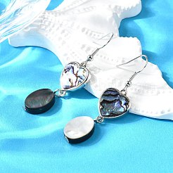 Brass Abalone Shell Black shell Dangle Earrings&nbsp;EJEW-D313-01P