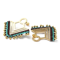 Woven Glass & Brass Beaded Triangle Dangle Stud Earrings with PVD Vacuum Plating 304 Stainless Steel Pins&nbsp;EJEW-A105-03G