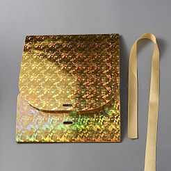 シルクリボン付き長方形の紙収納ギフトボックス  ウェディングパーティー用品用のダイヤモンドスタイルのギフト包装ケース  ゴールド  2x2x0.5cm&nbsp;CON-WH0095-27D