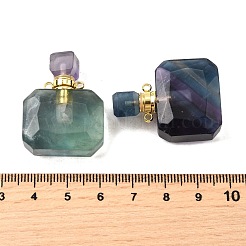 宝石の香水瓶のペンダント  304ステンレススチール製金具付き  多面カット  長方形チャーム  ゴールドカラー  33~34x25x11~12mm  穴：1.9mm&nbsp;G-L623-11G