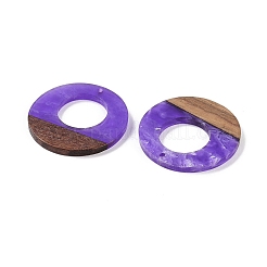 レジン＆ウッドパーツ  リングチャーム  青紫色  37.5x3.5mm  穴：2mm&nbsp;WOOD-F015-14A