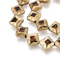 電気メッキガラスビーズセット  菱形  ゴールデントーンの真鍮の縁を持つ  キャメル  11~12x11~12x6mm  穴：0.9mm  約28~29個/連  12.40~12.91''（31.5~32.8センチメートル）&nbsp;EGLA-T021-24G
