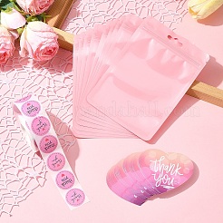 感謝祭テーマのマカロンカラーのプラスチック製陰陽柄再封可能袋  フラットラウンドい粘着紙ステッカーロールと紙のグリーティングカード付き  ピンク  15x10.5x0.15cm  片側の厚さ：2ミル（0.05mm）&nbsp;OPP-FS0001-14