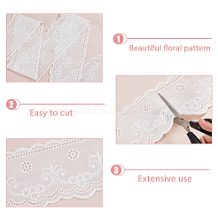 5m コットンフラワー刺繍レースリボン  ウェディングドレスの装飾用の花飾り  ホワイト  4-1/8インチ（105mm）  約5.47ヤード（5m）/ pc&nbsp;OCOR-WH0097-64