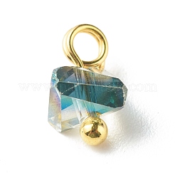 電気メッキガラスチャーム  真鍮ボールヘッドピン付き  三角形  アクアマリン  8x6x4.5mm  穴：1.8mm&nbsp;PALLOY-JF00821-06